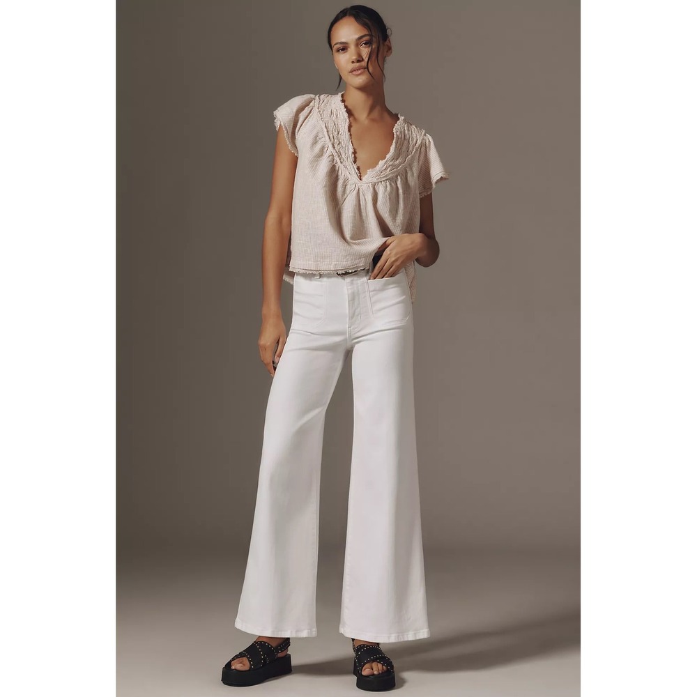 FRAME Le Slim Palazzo Modernist Pocket High-Rise Wide-Leg Jeans White 31 NWT - Picture 1 of 6